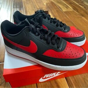 Nike Court Vision Men's Black Red Low Leather Shoes Sneakers Size 9.5- NEW